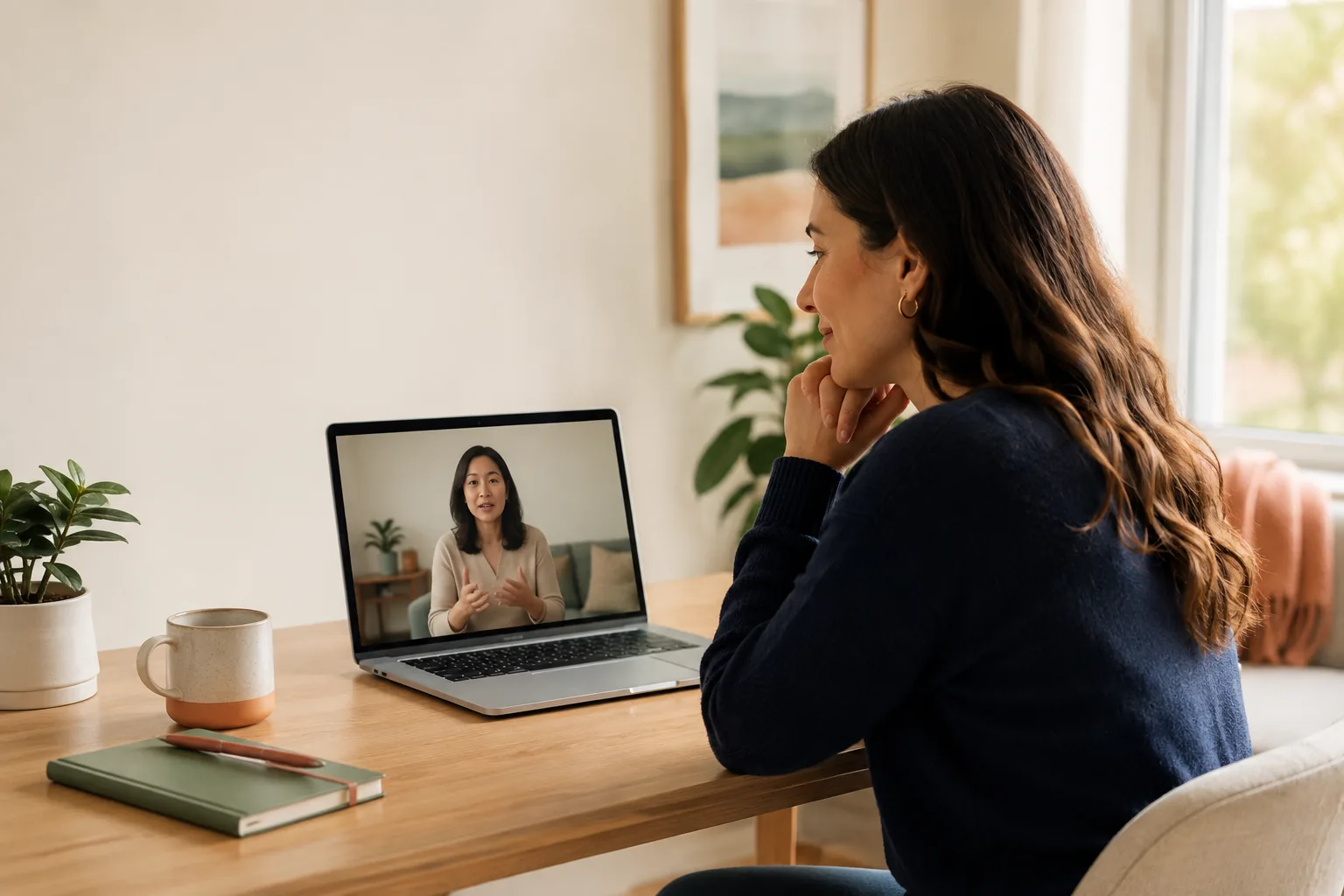 Patient attending a virtual psychiatric medication management appointment from home
